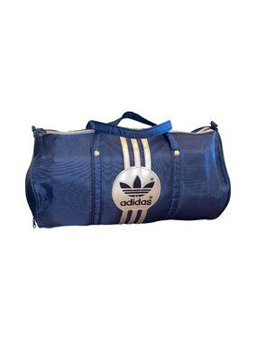 Adidas Blue Silver Retro Gym Duffel Bag With Trefoil Logo Lightweight Nylon